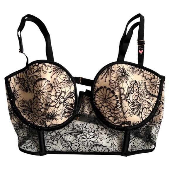 Victoria's Secret Black Long Line Balconette Bra, 32D - Picture 1 of 6